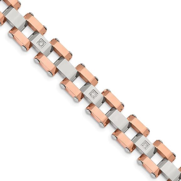 Kazi Luxury Steel Polished Rose IP-plated with 1/5 carat Diamond 8.75in Bracelet,All Products : American Fashion Style Bags On Sale